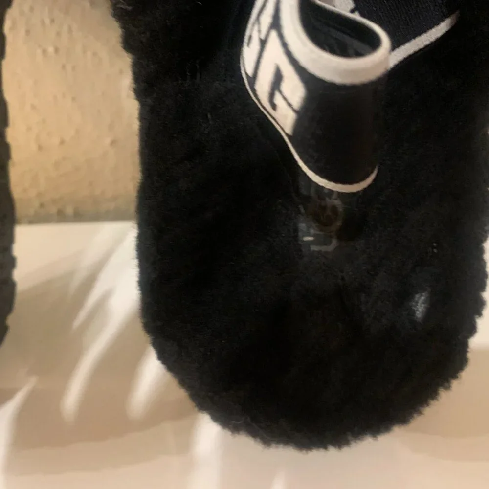 UGG Black Fuzz Platform Slide Sandals